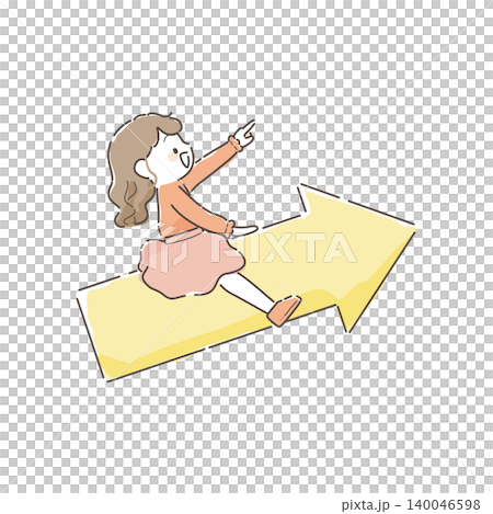 矢印に乗った女の子のイラスト（上昇志向・向上心・成長イメージ） 140046598