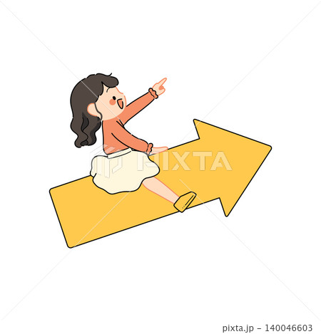 矢印に乗った女の子のイラスト（上昇志向・向上心・成長イメージ） 140046603