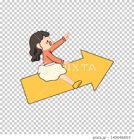 矢印に乗った女の子のイラスト（上昇志向・向上心・成長イメージ） 140046603