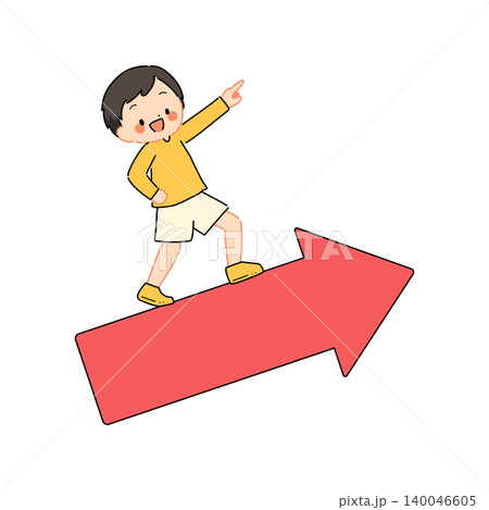 矢印に乗った男の子のイラスト（上昇志向・向上心・成長イメージ） 140046605