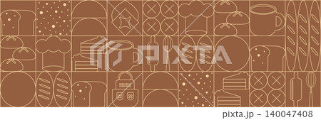 Bread and pastries background. Abstract bakery menu background with line drawing. Geometric pattern bread, croissant, donut. Bakery line pattern. Bread and pastries background. Abstract bakery menu background with line drawing. Geometric pattern bread, croissant, donut. Bakery line pattern. 140047408