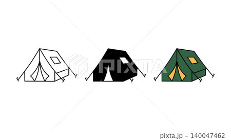 Camping tent icon set outline silhouette and color vector isolated on white background Camping tent icon set outline silhouette and color vector isolated on white background 140047462