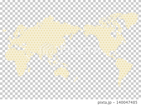 Japanese-style world map (centered on Japan): Gold hemp leaf pattern Japanese-style world map (centered on Japan): Gold hemp leaf pattern 140047485