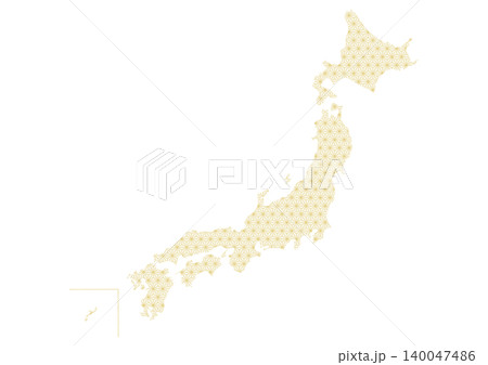 和柄の日本地図: 金色麻の葉模様 140047486
