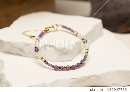Handmade Amethyst and Pearl Beaded Bracelet Jewelry Accessory Handmade Amethyst and Pearl Beaded Bracelet Jewelry Accessory 140047786