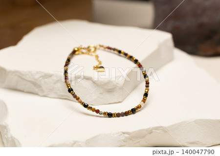 Handmade Mookaite Jasper Beaded Bracelet with Gold Spacer Beads Handmade Mookaite Jasper Beaded Bracelet with Gold Spacer Beads 140047790