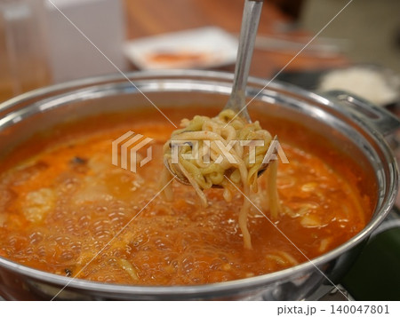 Traditional Korean Spicy Gochujang Noodle Soup Traditional Korean Spicy Gochujang Noodle Soup 140047801