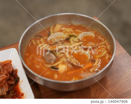 Traditional Korean Spicy Gochujang Noodle Soup 140047806