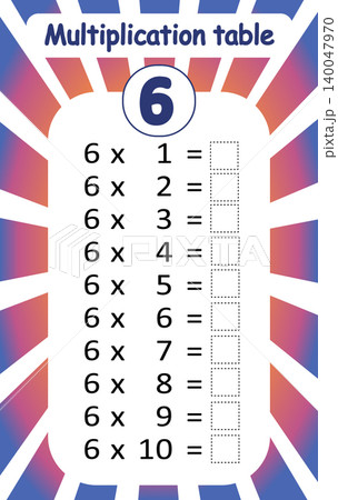 Multiplication Table for Number Six 140047970