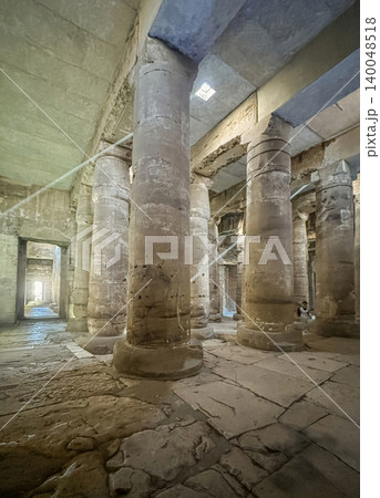 Beautiful interiors and ancient hieroglyphs in the Temple of Seti I in Abydos, Egypt. 140048518