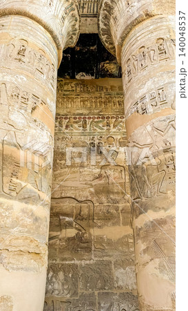 Medinet Habu, the mortuary temple of Ramesses III, located on the west bank of Luxor, Egypt. 140048537
