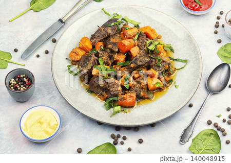 Homemade beef meat with sweet potato, braised beef meat. Homemade beef meat with sweet potato, braised beef meat. 140048915
