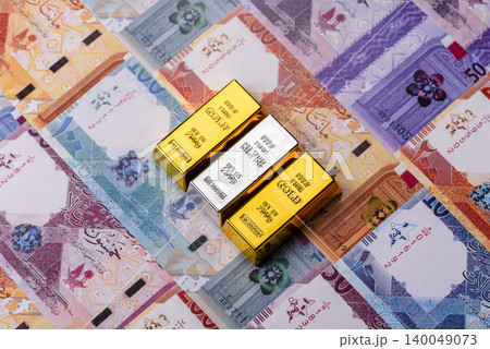 Gold and silver bullion or ingots as metals for bank storage, investments. Gold and silver bars 140049073