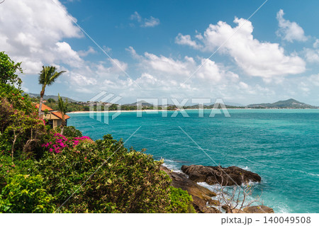 Tropical coastline view over Chaweng Noi bay and Chaweng Beach on Koh Samui island Thailand Tropical coastline view over Chaweng Noi bay and Chaweng Beach on Koh Samui island Thailand 140049508