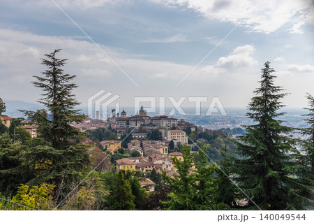 Panoramic view of Bergamo Citta Alta old town with historic skyline and green hills in Italy travel destination Panoramic view of Bergamo Citta Alta old town with historic skyline and green hills in Italy travel destination 140049544
