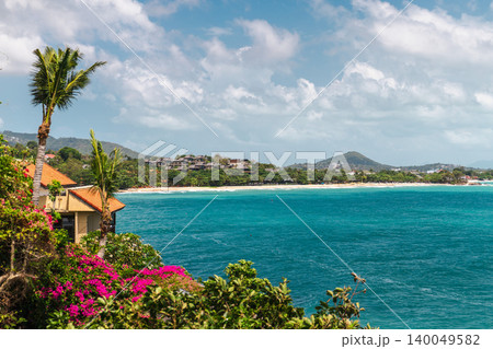 Tropical coastline view over Chaweng Noi bay toward Chaweng Beach on Koh Samui island Thailand 140049582