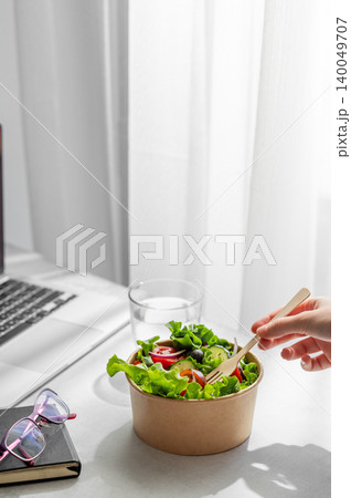 Healthy Salad Lunch While Working From Home Healthy Salad Lunch While Working From Home 140049707