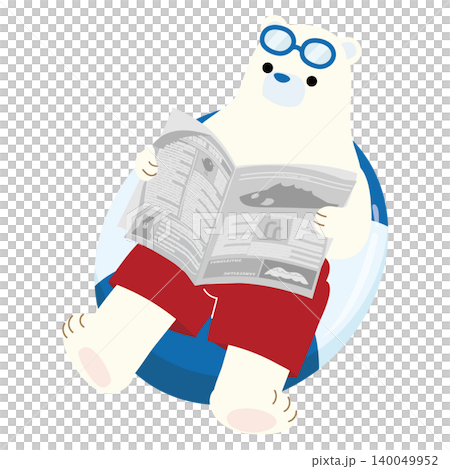 A summer illustration of a polar bear relaxing with a lifebuoy. A summer illustration of a polar bear relaxing with a lifebuoy. 140049952