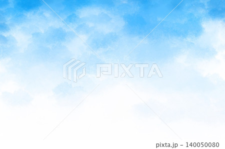 青い水彩画風の空の背景と白くふわふわした雲 140050080