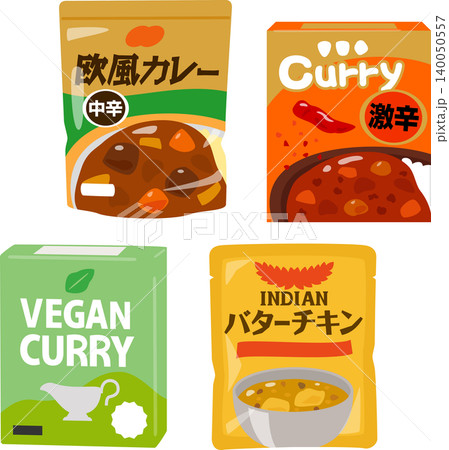 レトルトカレーのパッケージのイラストセット 140050557