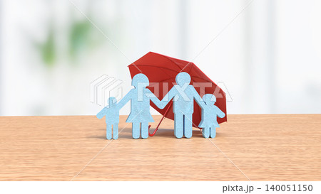 Family Protection Under Red Umbrella 3d render. Family Protection Under Red Umbrella 3d render. 140051150
