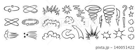 Comic cartoon effect collection doodle explosions emotion signs lightning hurricane anime sketch art 140051422