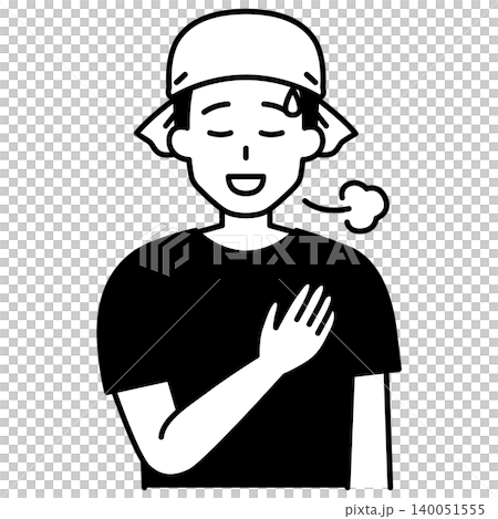 一名男調酒師把手放在胸口,看起來如釋重負。 一名男調酒師把手放在胸口,看起來如釋重負。 140051555
