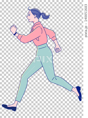 A positive working woman running with a smile A positive working woman running with a smile 140051683