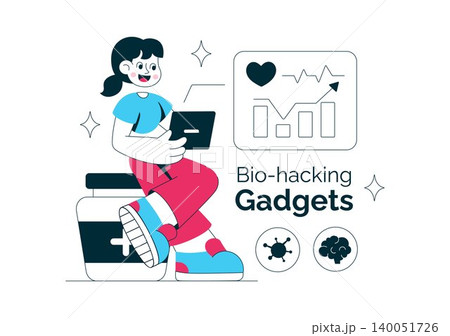 Bio Hacking Gadgets Vector Illustration Featuring Wearable Health Technology, Smart Wellness Devices, Fitness Tracker, and Digital Healthcare Design Bio Hacking Gadgets Vector Illustration Featuring Wearable Health Technology, Smart Wellness Devices, Fitness Tracker, and Digital Healthcare Design 140051726