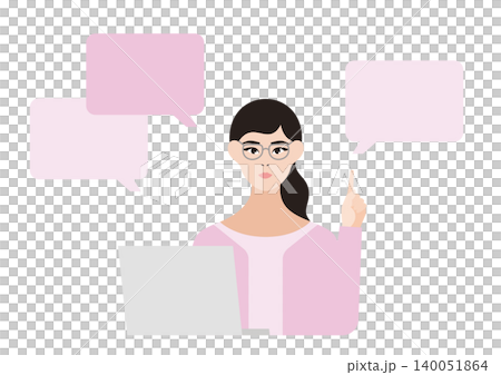 パソコンを前に説明をする女性と吹き出しのベクターイラスト素材 パソコンを前に説明をする女性と吹き出しのベクターイラスト素材 140051864