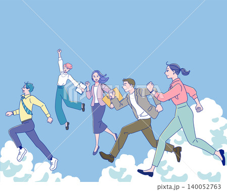 笑顔で走り出す若い社会人たち 笑顔で走り出す若い社会人たち 140052763