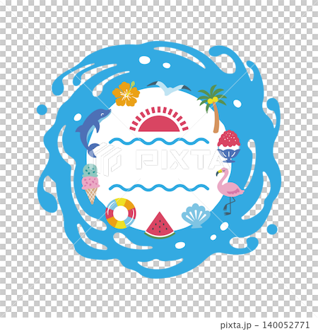 流行可愛風格的相框,飾以波浪和夏日圖案 流行可愛風格的相框,飾以波浪和夏日圖案 140052771
