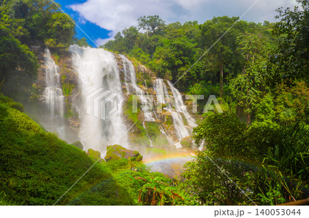 Wachirathan Waterfall is a beautiful large waterfall in deep forest on Doi Inthanon, Chiang Mai, Thailand. 140053044