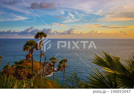 Light of sunset over sea at Laem Phrom Thep Phuket Thailand, Viewpoint travel landmark Light of sunset over sea at Laem Phrom Thep Phuket Thailand, Viewpoint travel landmark 140053047