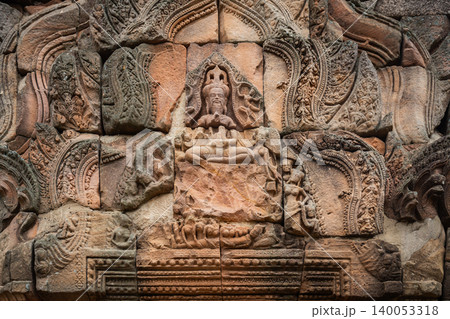 Dvaravati period carved stone lintels in Phanom Rung Historical Park Buriram Province, Thailand 140053318