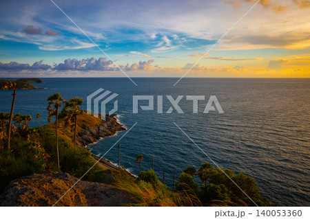 Light of sunset over sea at Laem Phrom Thep Phuket Thailand, Viewpoint travel landmark Light of sunset over sea at Laem Phrom Thep Phuket Thailand, Viewpoint travel landmark 140053360