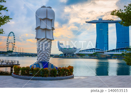 landmark viewpoint in Singapore featuring contemporary architecture in the morning. 140053515