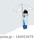 雪景色を見下ろす着物女性　俯瞰構図 140053679