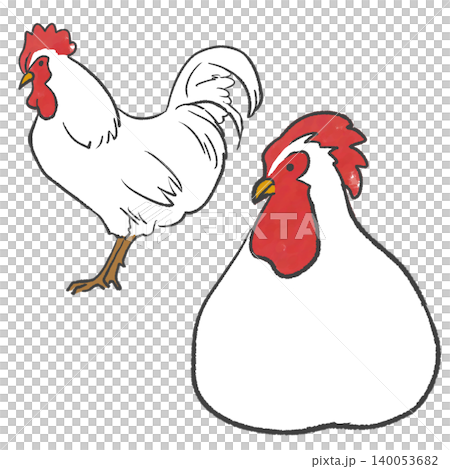 立つ雄鶏と座る雄鶏のシンプルなイラスト 140053682