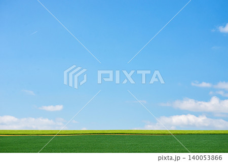 Blue Sky Horizon Over Green Field 140053866