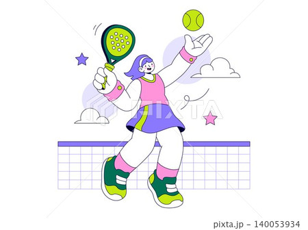Padel Vector Illustration Featuring Dynamic Players in Action on the Court, Competitive Racket Sport Match, Training, Tournament and Fitness Design Padel Vector Illustration Featuring Dynamic Players in Action on the Court, Competitive Racket Sport Match, Training, Tournament and Fitness Design 140053934