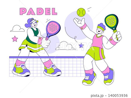 Padel Vector Illustration Featuring Dynamic Players in Action on the Court, Competitive Racket Sport Match, Training, Tournament and Fitness Design Padel Vector Illustration Featuring Dynamic Players in Action on the Court, Competitive Racket Sport Match, Training, Tournament and Fitness Design 140053936