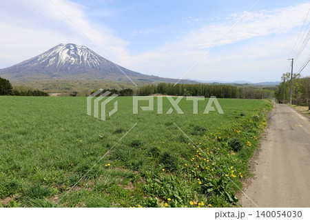 五月の北海道、ニセコ、倶知安、蝦夷富士、羊蹄山、ようてい、残雪残る羊蹄山、青空に映える北海道の雄 五月の北海道、ニセコ、倶知安、蝦夷富士、羊蹄山、ようてい、残雪残る羊蹄山、青空に映える北海道の雄 140054030