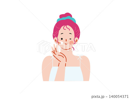 スキンケアをする女性のイラスト スキンケアをする女性のイラスト 140054371