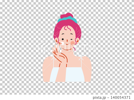 スキンケアをする女性のイラスト スキンケアをする女性のイラスト 140054371