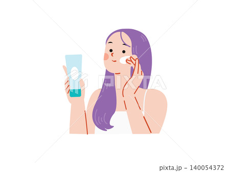 スキンケアをする女性のイラスト スキンケアをする女性のイラスト 140054372
