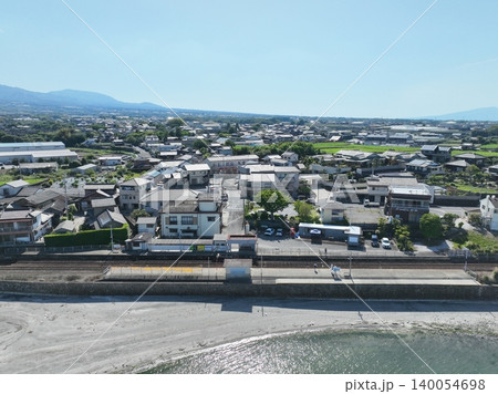 大三東駅と有明海 快晴の島原鉄道空撮映像 長崎県 140054698