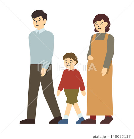 フラットイラスト:父親と息子と妊婦の母親 フラットイラスト:父親と息子と妊婦の母親 140055137
