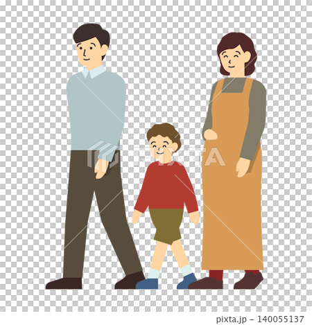 フラットイラスト:父親と息子と妊婦の母親 フラットイラスト:父親と息子と妊婦の母親 140055137