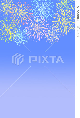 夜空のグラデーションと打ち上げ花火の背景イラスト 140055151